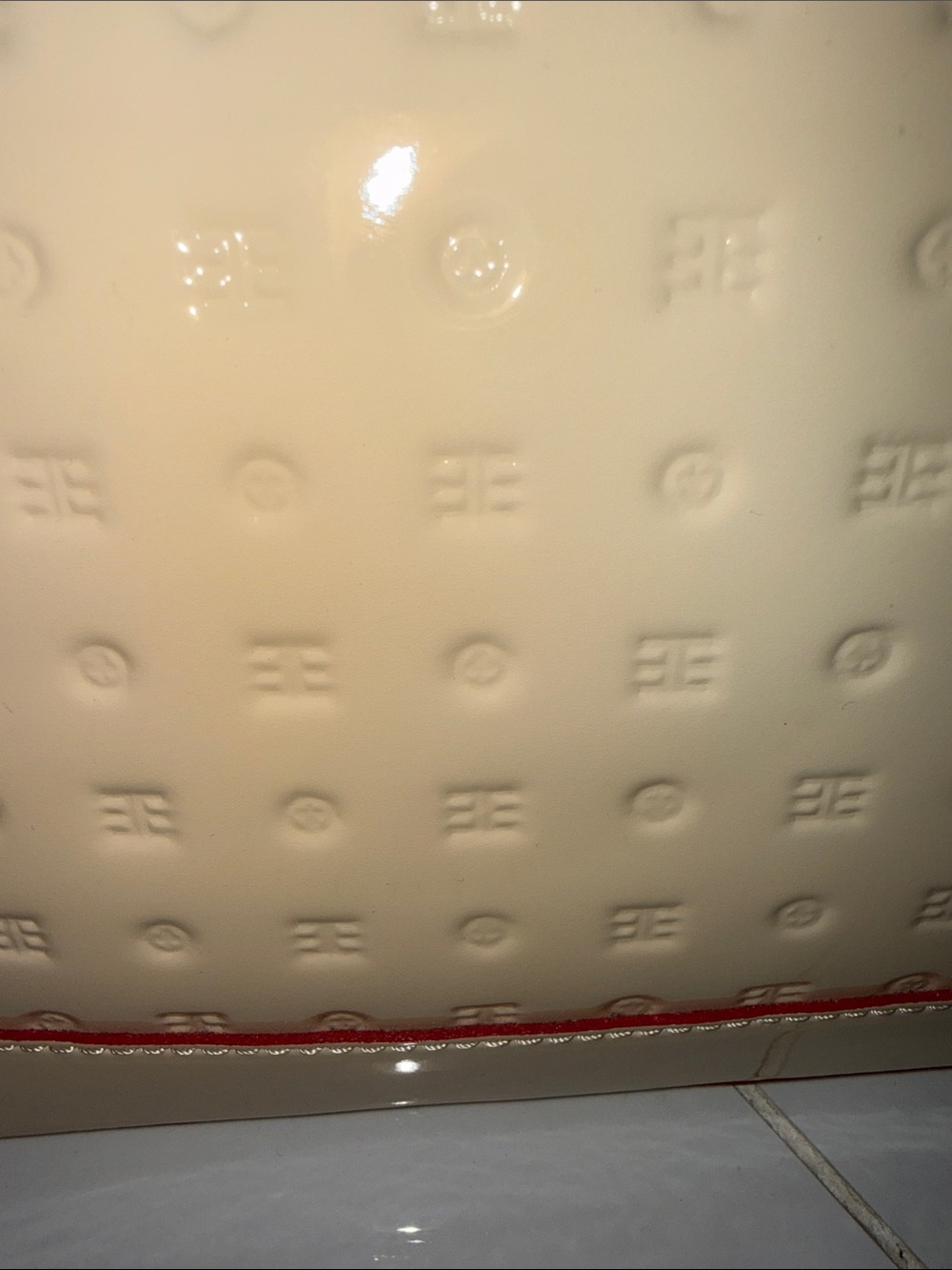 Arcadia Cream Patent Satchel with Red Trim - Picture 6 of 14
